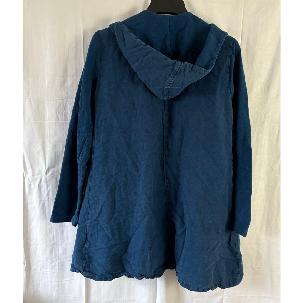 Cut Loose Blue Linen Blend Hooded Open Front Cardigan Pockets Size Small - Picture 5 of 5